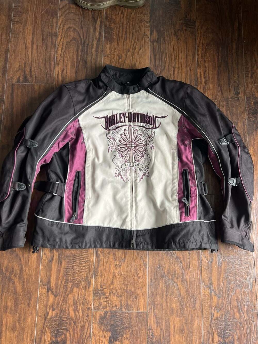 Harley-Davidson Women's Motorcycle Jacket Purple Black White Freedom Graphic